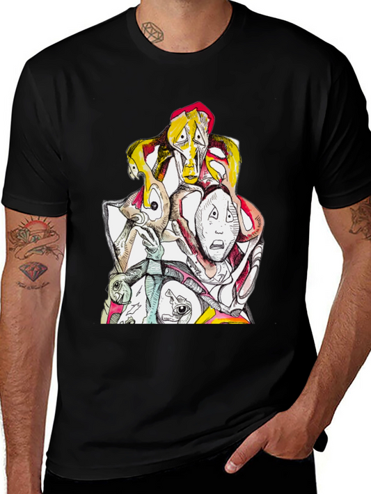 Abstract Faces Graphic Tee - Unique Design