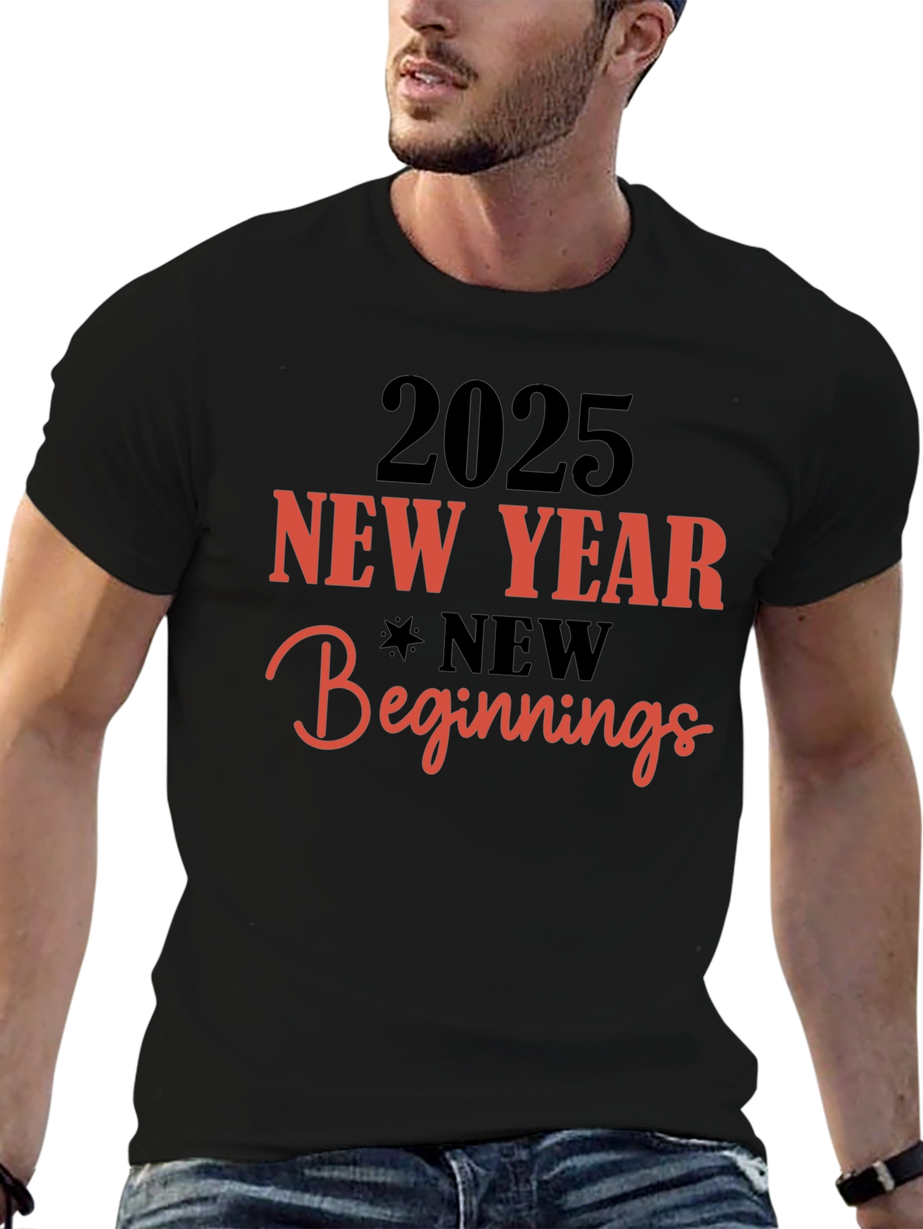 2025 New Year Beginnings Black T-Shirt
